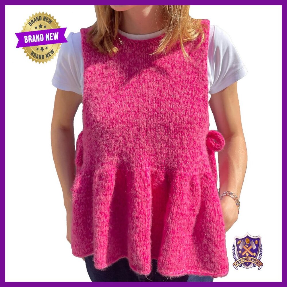 Sleeveless Knit Vest Top With Bowtie Ruffle Hem Y2k Style
